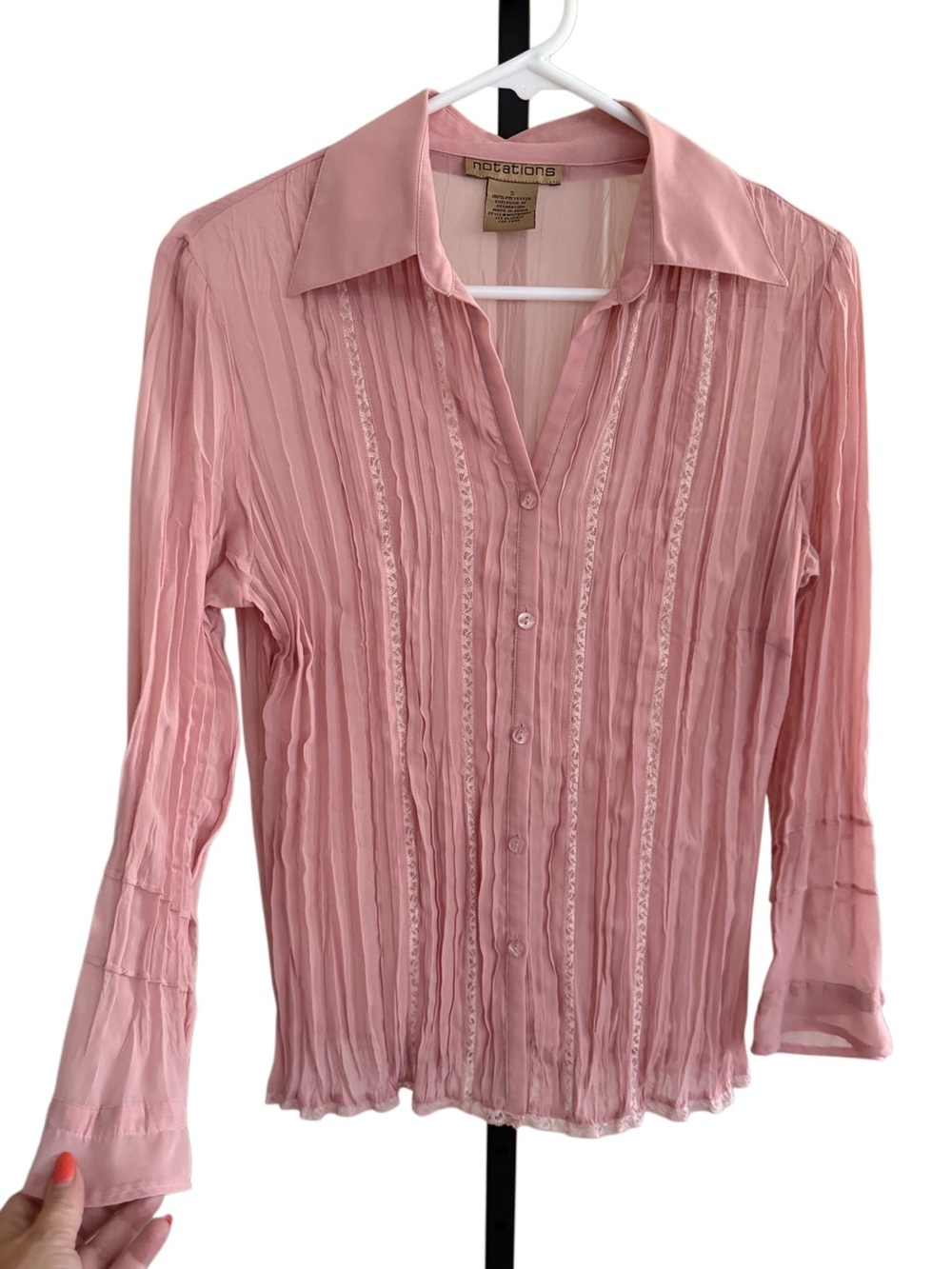 Notations Sheer Pleated Button Down Top Size S Feminine Office Y2K Fairy Boho
